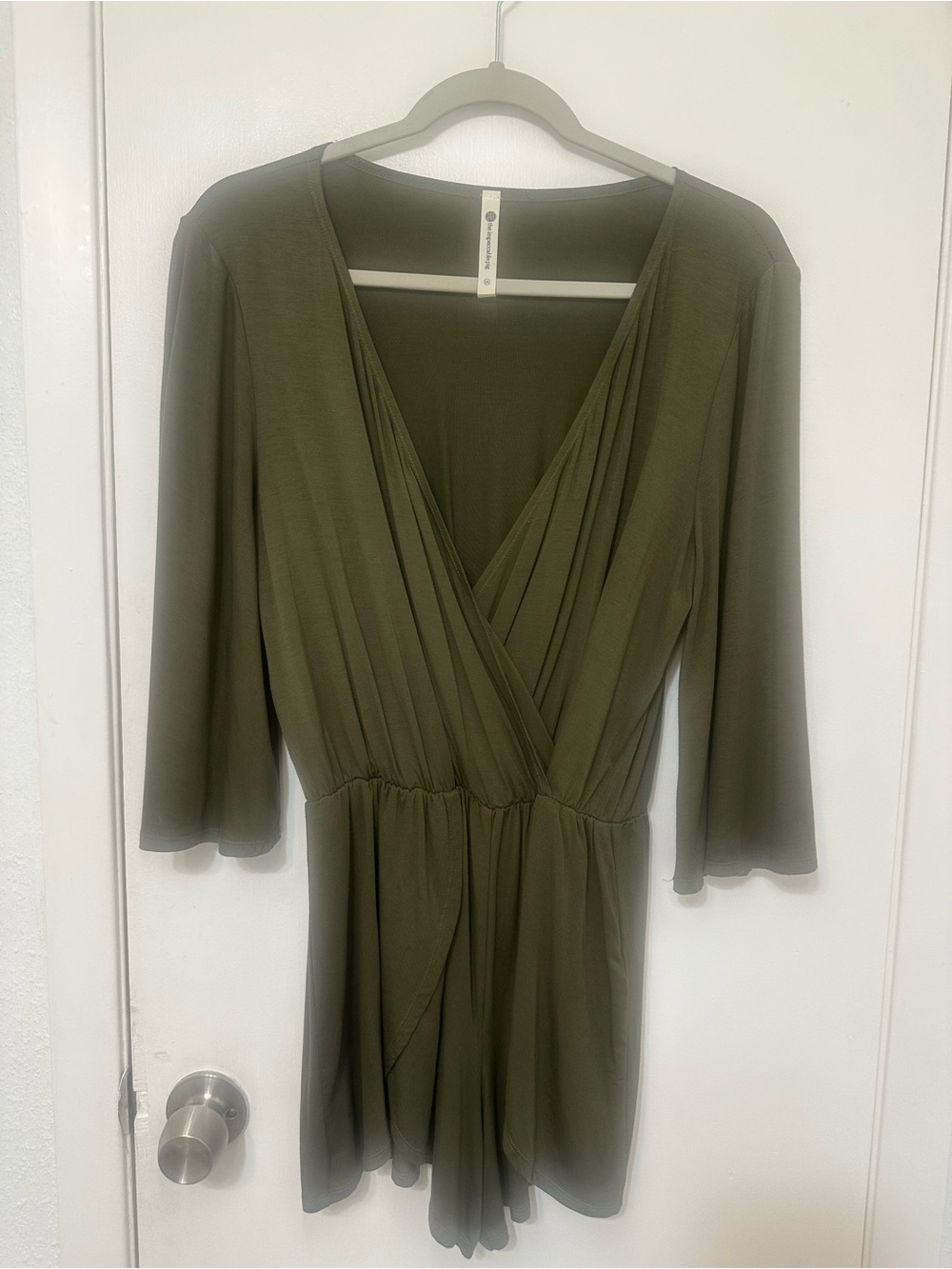 The Impeccable Pig Olive Green Long Sleeve Wrap Romper